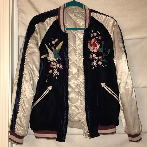 Free People Jackets & Blazers - Free People Nature Colorful Velvet Bomber Jacket